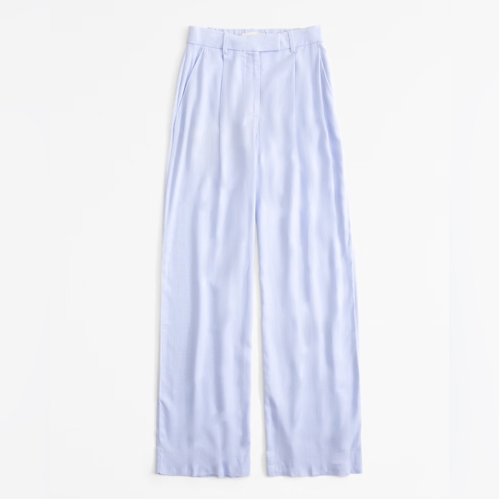 Abercrombie Linen-Blend Tailored Wide Leg Pant Blue NEVER WORN